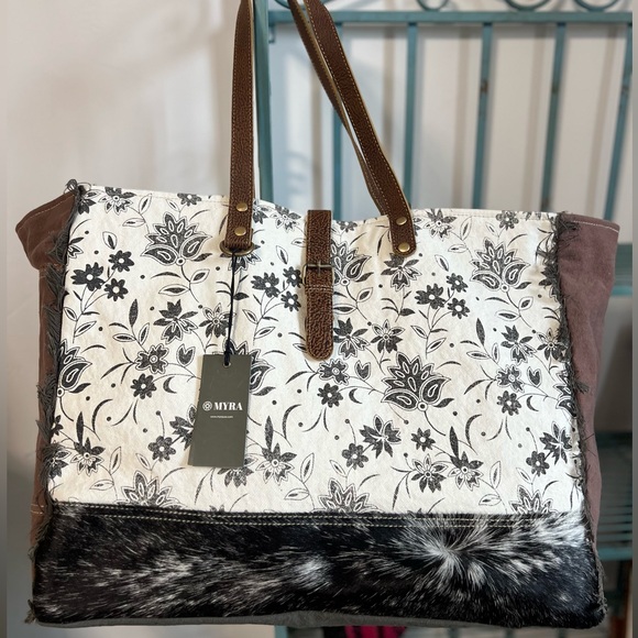Myra Bag Floral Black and White Travel Tote - Picture 8 of 9
